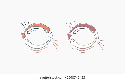 Dos flechas circulares con líneas curvas en diferentes colores sobre un fondo blanco.