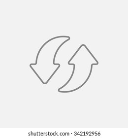 Two circular arrows line icon for web, mobile and infographics. Vector dark grey icon isolated on light grey background.