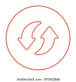 Two circular arrows line icon.