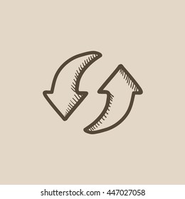 Two circular arrows vector sketch icon isolated on background. Hand drawn Two circular arrows icon. Two circular arrows sketch icon for infographic, website or app.