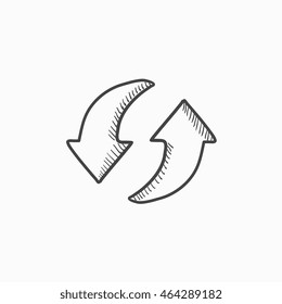Two circular arrows vector sketch icon isolated on background. Hand drawn Two circular arrows icon. Two circular arrows sketch icon for infographic, website or app.