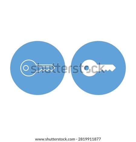 Two circular blue icons featuring white key silhouettes representing access control, authentication, safety, privacy, and encryption for modern website user interfaces.