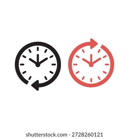Two circular clocks with arrows indicating time reversal and progression