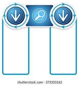 Two circular connected boxes for your text and magnifier and arrows