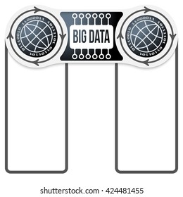 Two circular connected boxes for your text and big data icon and binary code