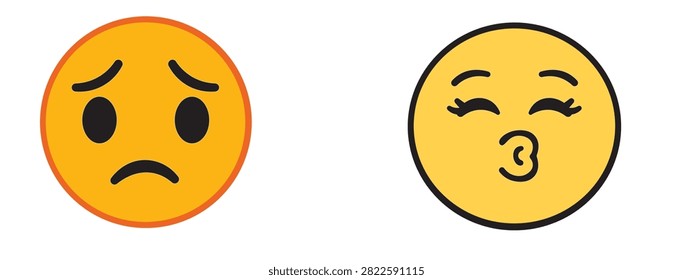 Two circular emoji faces representing sadness and blowing a kiss