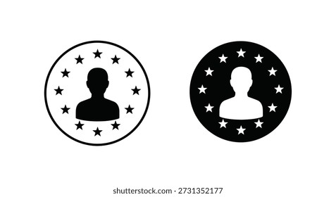 Two circular icons display a stark black and white stylistic silhouette with a starry background.