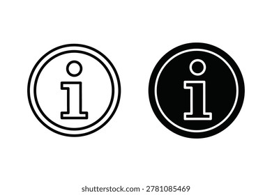 Two circular icons displaying the letter i for information. One is a line drawing, the other is a solid black icon with white details.