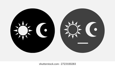 Two circular icons showing sun and moon together in different styles and colors