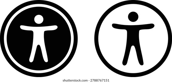 Two circular icons with stick figures in different color schemes for user interface design