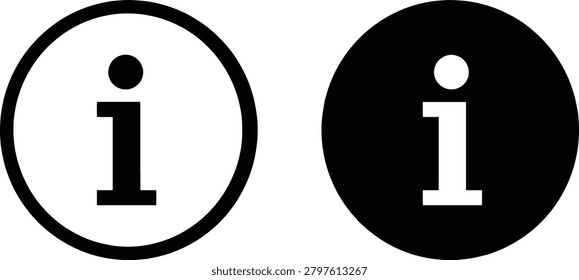 Two circular information featuring a lowercase letter i with a dot above it displayed in black and white inverted color schemes for signage and digital interface applications