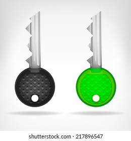 two circular keys object 3D design isolated on white vector illustration
