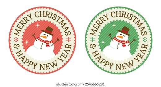 Two Circular Merry Christmas and Happy New Year Greetings