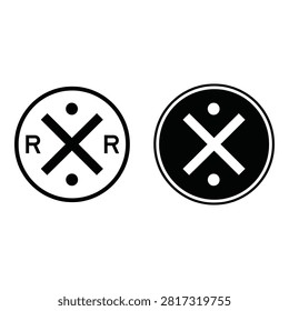 Two circular railroad crossing signs displaying an X shaped symbol with letters and dots isolated on transparent background