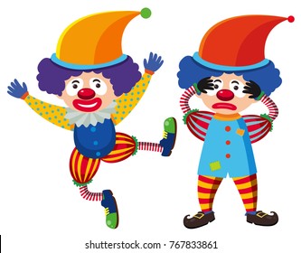 Two circus clowns in colorful costume illustration