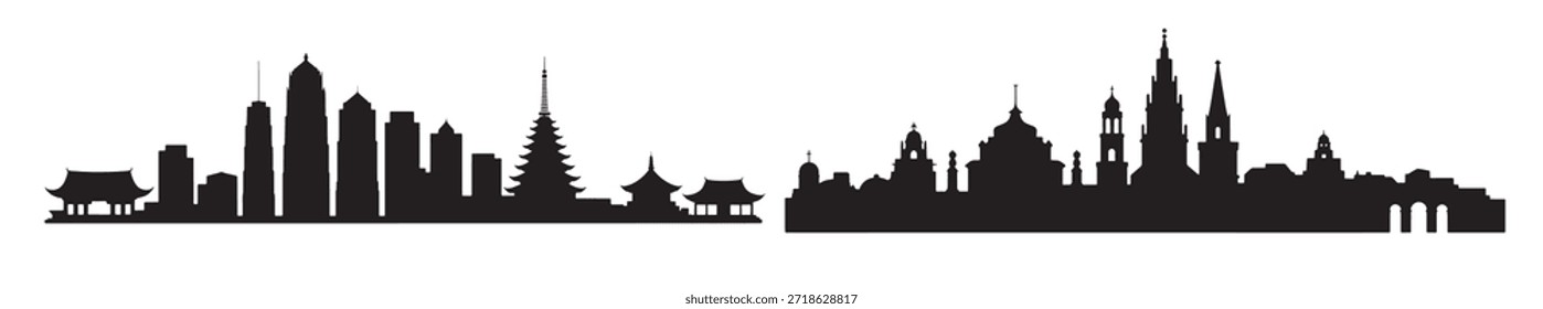 Ilustración vectorial de silueta de dos horizontes de la ciudad