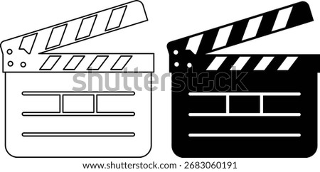 Two clapperboards, one in outline and one in silhouette, representing filmmaking and production.