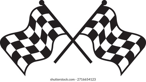 Two classic checkered flags are crossed representing the excitement of racing and victory