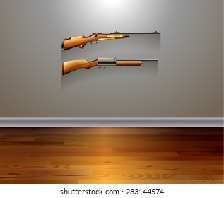 Two classic design of rifles hanging on the wall