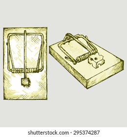 Two classic mousetrap. Vector Image