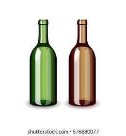Two classic wine bottles isolated on white photo-realistic vector illustration