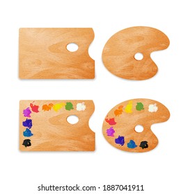 Two classic wooden artist palettes on white background