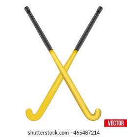 Two classic yellow sticks for field hockey. View from different sides. Sport Equipment. Editable Vector illustration Isolated on white background.