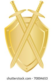 Two classical medieval sword, located on the golden shield