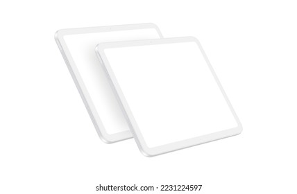 Two Clay Tablet Mockups With Blank Screens, Perspective Side View. Vector Illustration