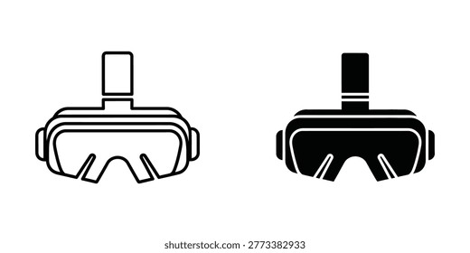Two clean and simple line-style icons of a virtual reality headset, one in white and one in black, perfect for tech, gaming, or app design projects.