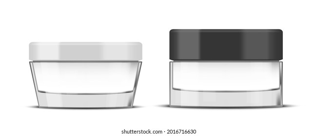 Two Clear Round Glass Cosmetic Cream Jar For Branding. EPS10 Vector