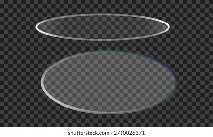 Two clear transparent glass circles on a dark checkered background