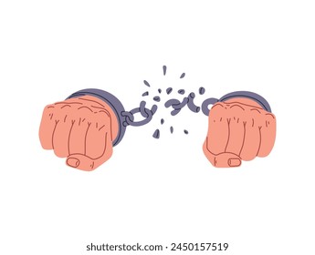 Two clenched fists breaking a chain in the middle, signifying strength and freedom. A simple yet powerful vector illustration with a clear message.