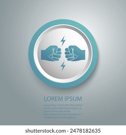 Two clenched fists bumping blue icon. Conflict, protest, brotherhood or clash concept vector illustration