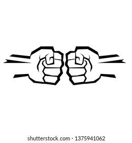 Two clenched fists bumping. Conflict, protest, brotherhood or clash concept vector illustration