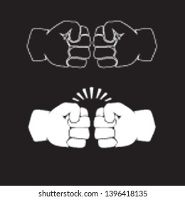 Two clenched fists bumping. Conflict, protest, brotherhood or clash concept vector illustration