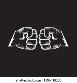 Two clenched fists bumping. Conflict, protest, brotherhood or clash concept vector illustration