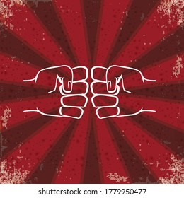 Two clenched fists bumping. Conflict, protest, brotherhood or clash concept vector illustration