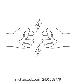 Two clenched fists bumping line icon. Conflict, protest, brotherhood or clash concept vector illustration