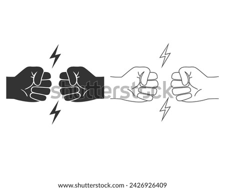 Two clenched fists bumping line icon set. Conflict, protest, brotherhood or clash concept vector illustration