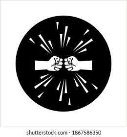 Two clenched fists bumping together. The concept of conflict, confrontation, resistance, competition, struggle. icon vector on white background. color editable