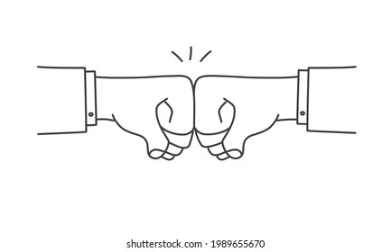 Two clenched fists of businessmen collide with each other. Competition. Hand drawn vector illustration.