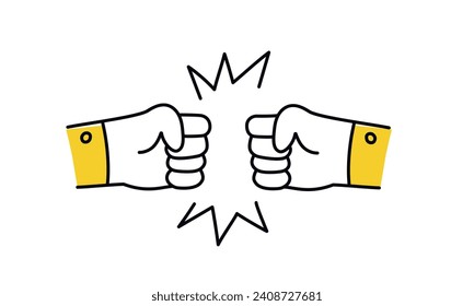 Two clenched male fists bumping together. Cartoon style. Vector illustration.