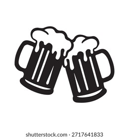 Dos tazas de cerveza tintineando con espuma, ícono de Vector de celebración de ovaciones. Perfecto para fiesta, pub, bar, alcohol, bebida, festival, amistad y temas de celebración