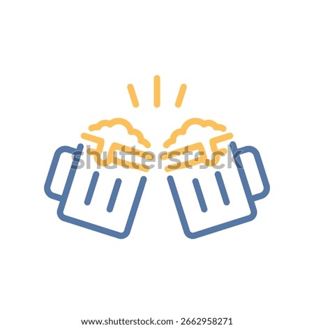 Two clinking beer mugs icon – celebration, cheers, friendship, social gathering – vector thin line illustration, editable stroke