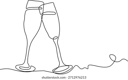 Zwei klingende Champagner-Gläser ein Line-Design. Kreatives Sektglas, kontinuierliche Linien, Vektor.