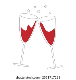 Dois óculos de claque Linha Arte. Vinho e outras bebidas alcoólicas arte vetorial