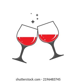 Two clinking glasses of red wine. Template for a logo, sticker, brand or label. Icon for websites and applications. Flat style
