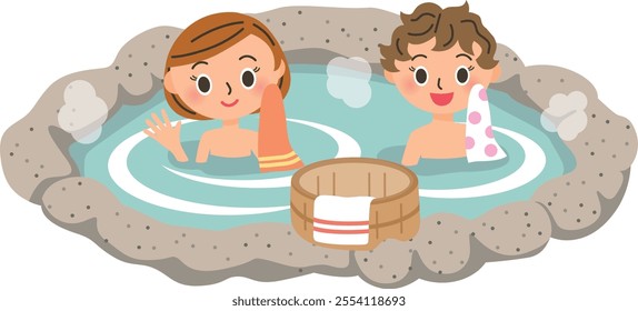 Two close friends enjoying an open-air bath