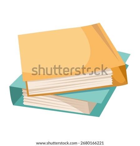 Two closed books stacked, cartoon style, isolated on white background. Concept of education, literature, and academic knowledge. Vector illustration